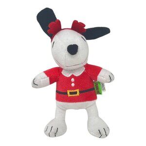 Peanuts Snoopy Santa Plush Dog Pet Squeaky Toy Antlers Red Santa Suit